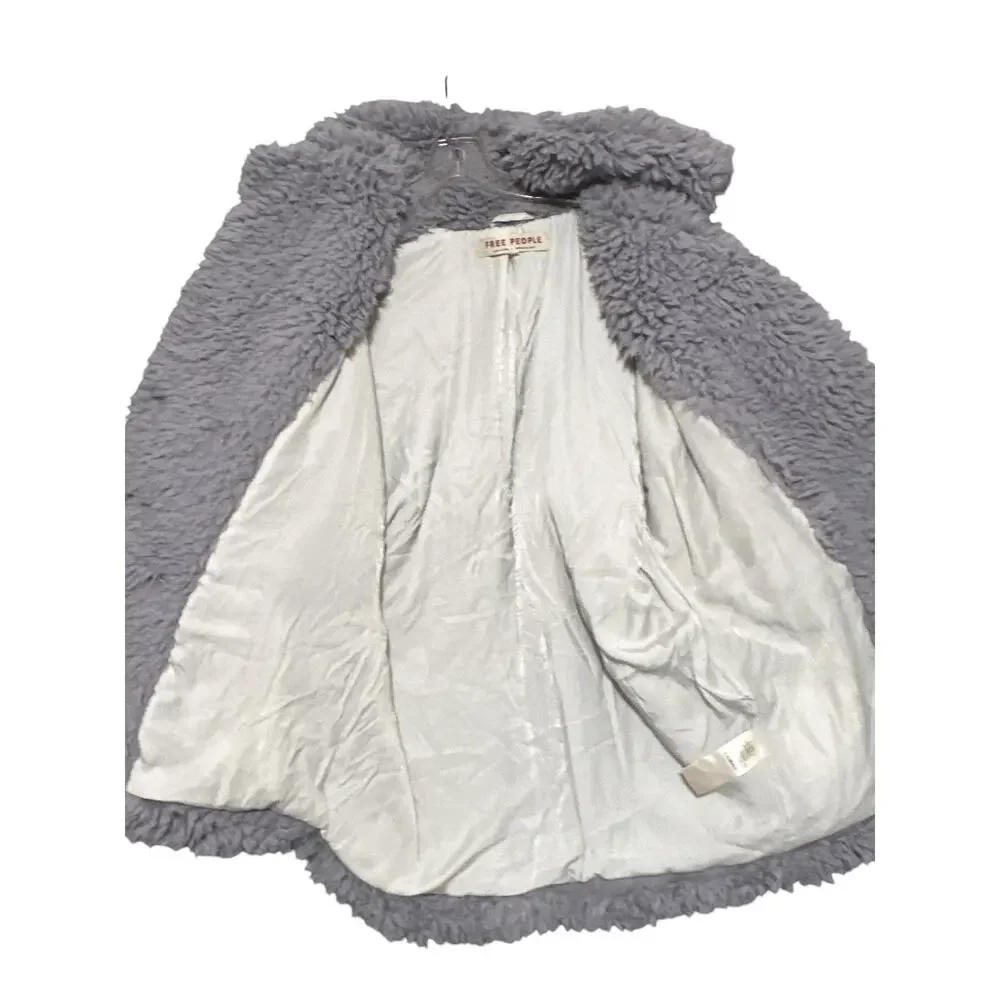 Free People Honeypie Teddy Jacket Coat Cloudy Day Gray Double Breasted Women XS